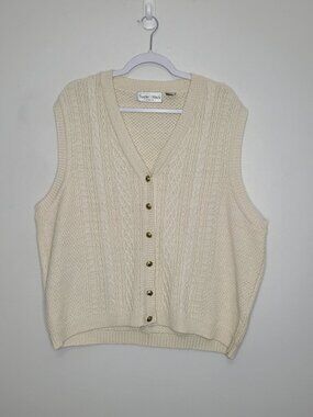 Vintage 90s cream knit preppy button front plus size sweater vest size 2x